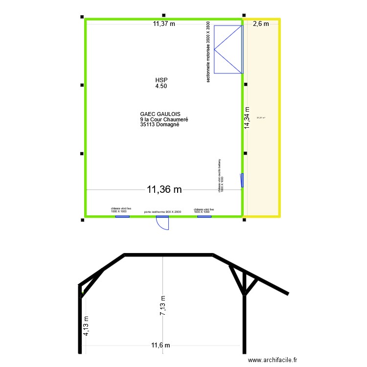 Gaec Gaulois 35113 Domagné. Plan de 1 pièce et 37 m2