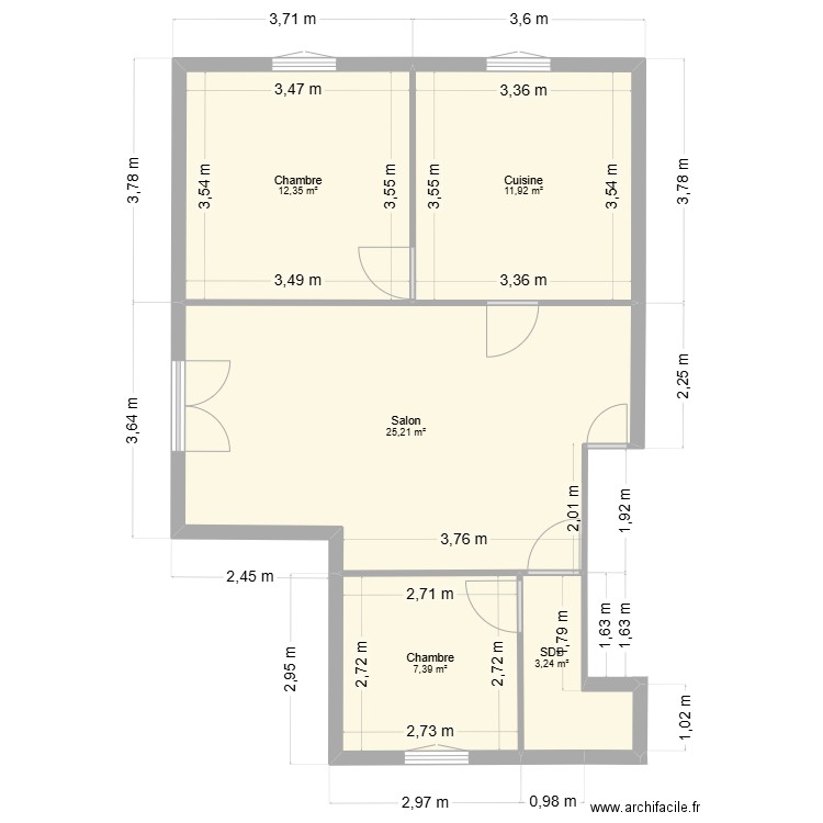 Sandrine. Plan de 5 pièces et 60 m2