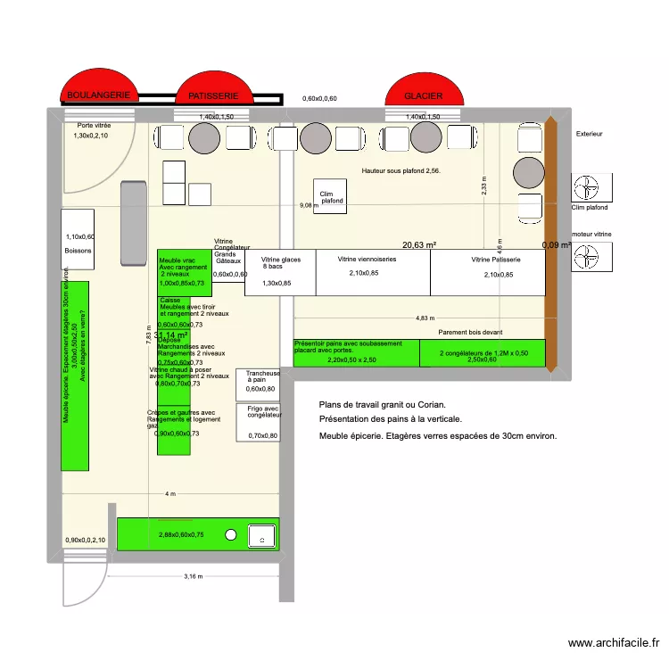 Patisserie. dimensions meubles. 7. Tables rondes. Plan de 3 et 52 m² Patisserie. dimensions meubles. 7. Tables rondes. Plan de 3 et 52 m²