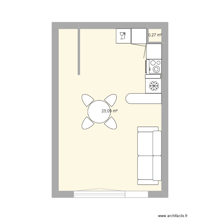 cuisine dax kévin. Plan de 2 pièces et 25 m2