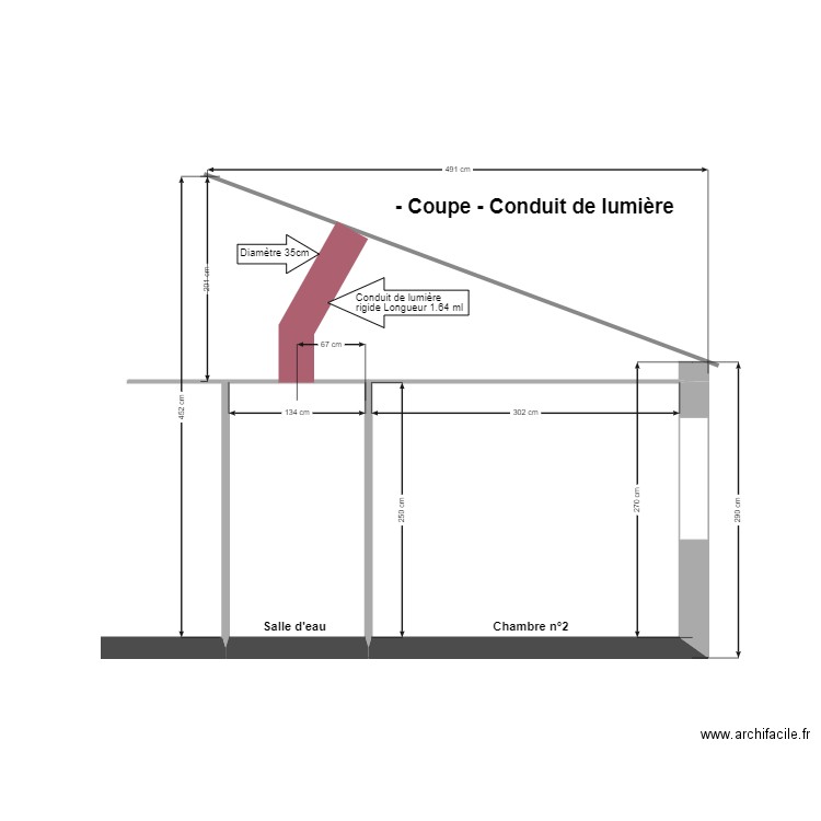 Plan de coupe -Conduit de lumière. Plan de 2 pièces et 11 m2