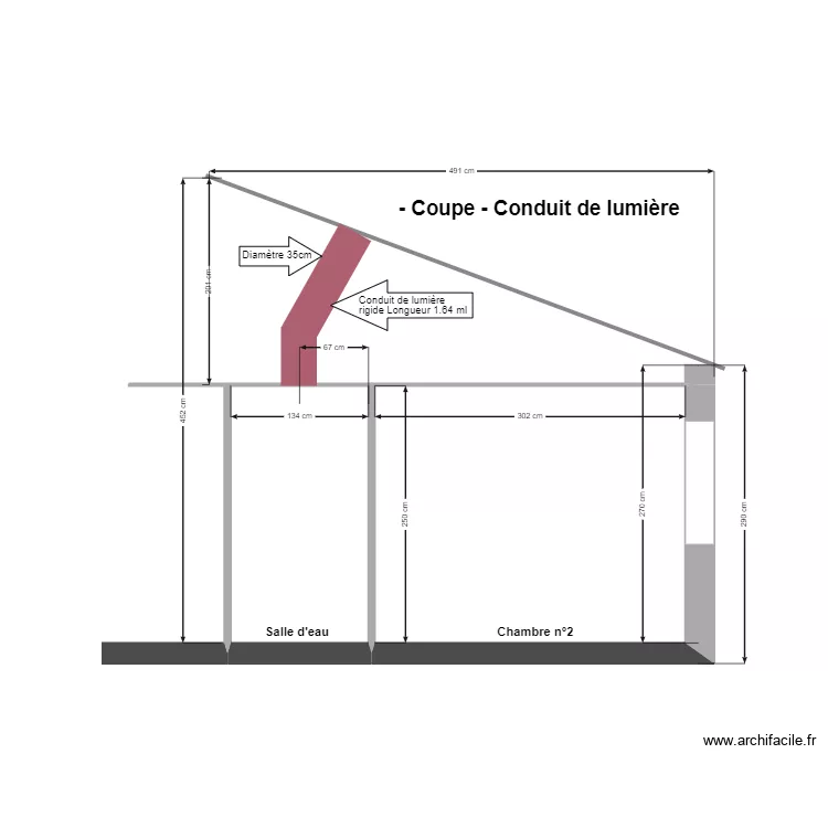 Plan de coupe -Conduit de lumi&egrave;re. Plan de 