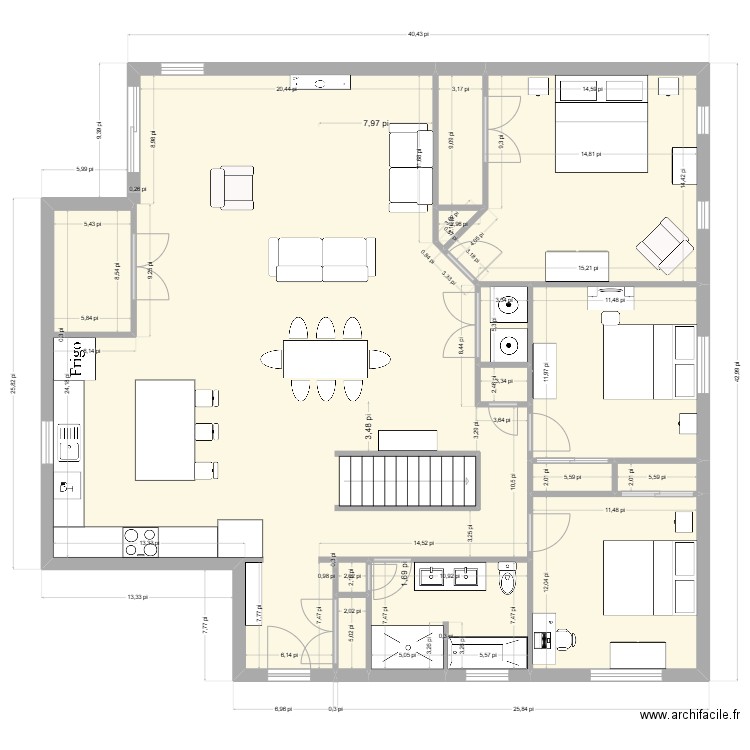 plan copie. Plan de 13 pièces et 153 m2