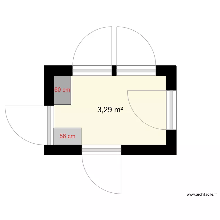 PlayTime couloir. Plan de 1  et 3 m²