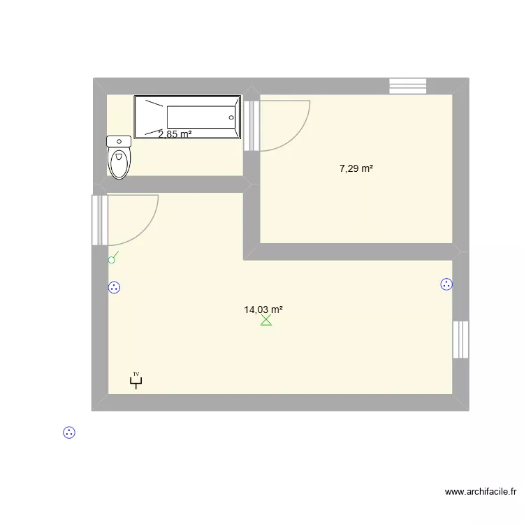 LUCAS. Plan de 3  et 24 m²