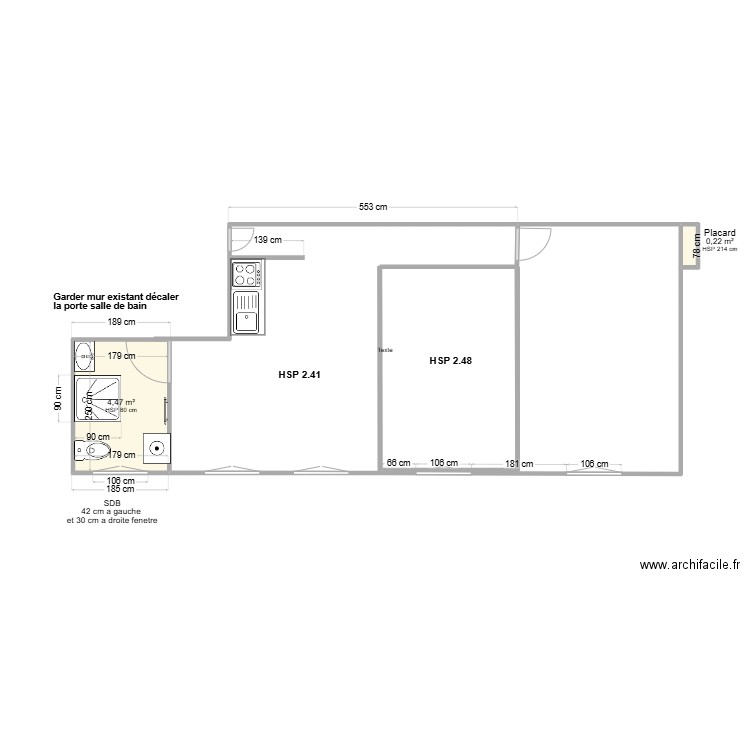 Aguado 1er étage droite projet. Plan de 2 pièces et 5 m2