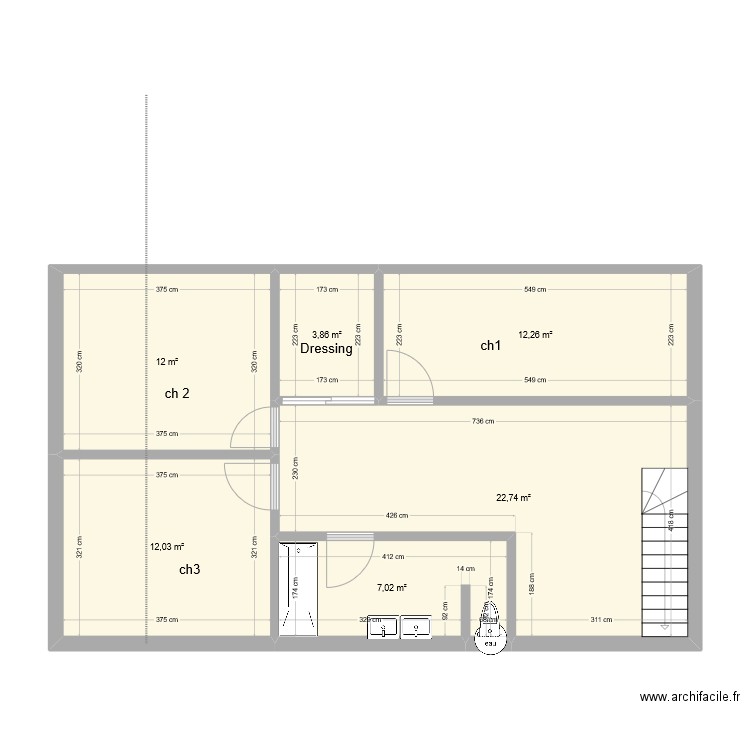 Muriel Chartres 1ER ETAGE V2. Plan de 6 pièces et 70 m2