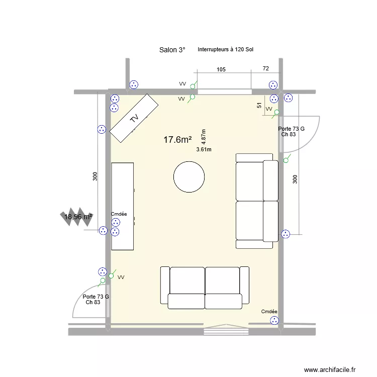 Salon - 4&deg;. Plan de 1  et 19 m²
