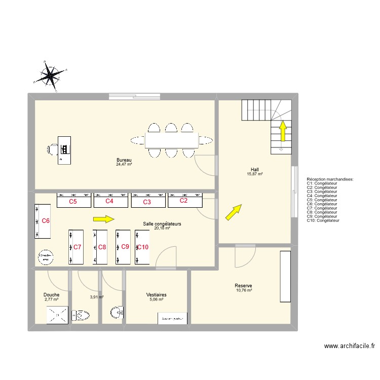 1 ER ETAGE FLUX DEPART MARCHANDISES. Plan de 7 pièces et 83 m2