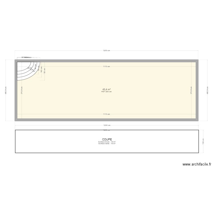 PISCINE TOBIE. Plan de 1 pièce et 43 m2