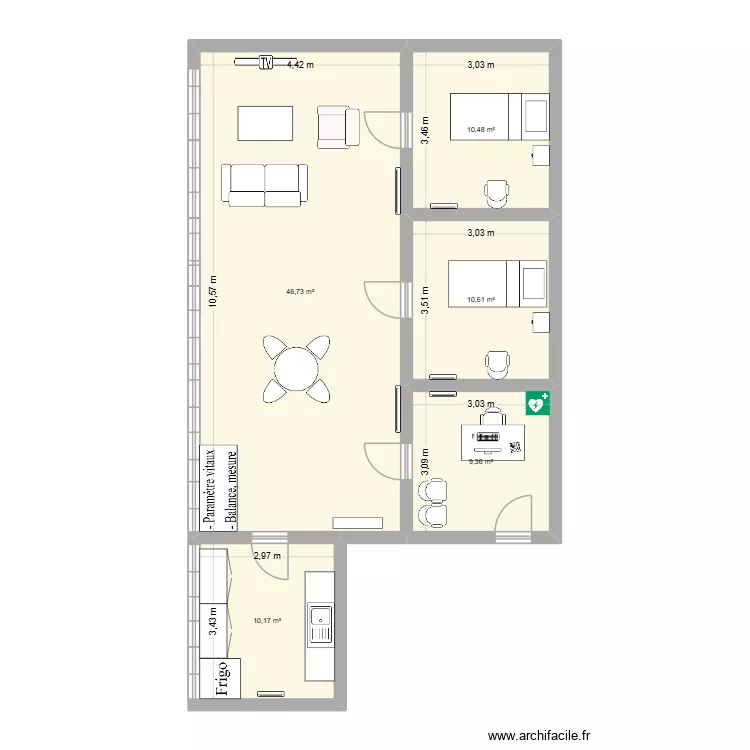 Batiment enseignement v2. Plan de 5  et 87 m²
