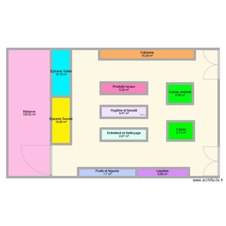 Magasin. Plan de 12 pièces et 525 m2
