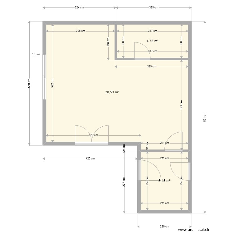 plan avec cote. Plan de 3 pièces et 39 m2