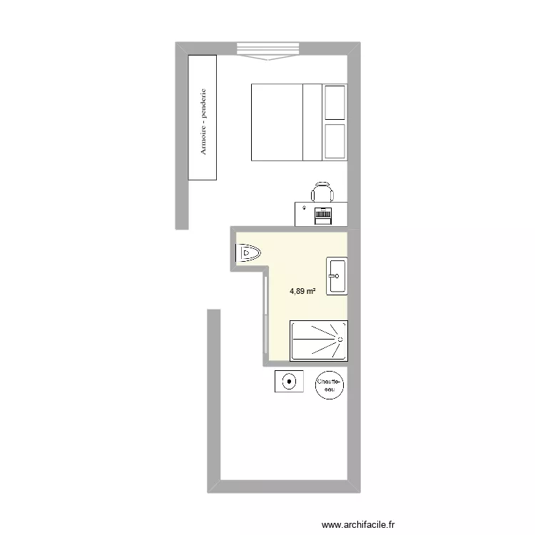 Chambre bureau. Plan de 1  et 5 m²