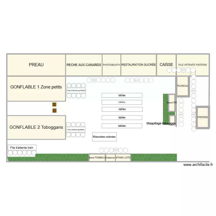 kermesse 2026. Plan de 15  et 173 m²