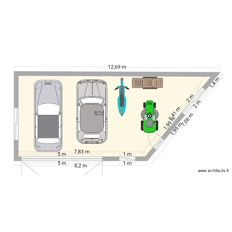 plan garage. Plan de 1 pièce et 49 m2