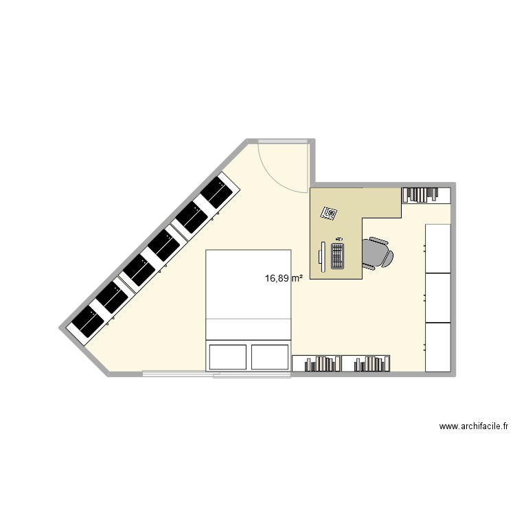 Bureau. Plan de 1 pièce et 17 m2