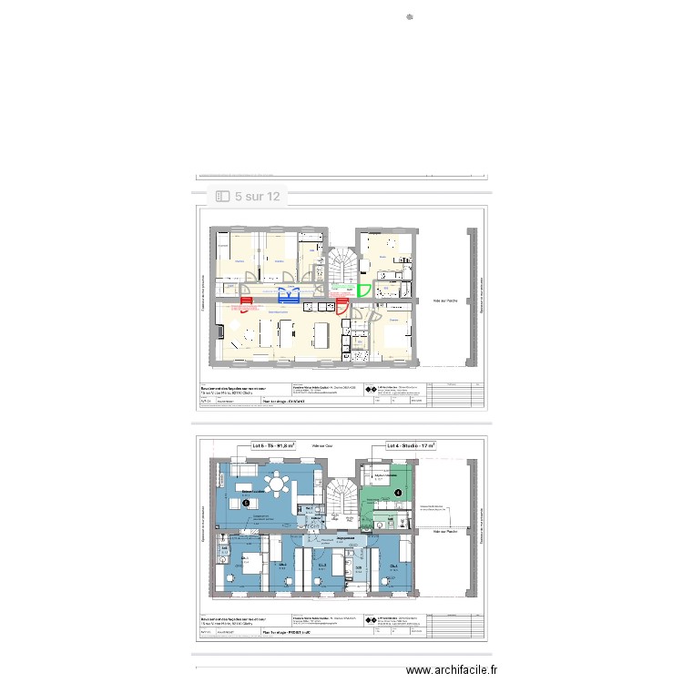 appart clichy 16 avec ouvertures à créer/condamner. Plan de 12 pièces et 108 m2