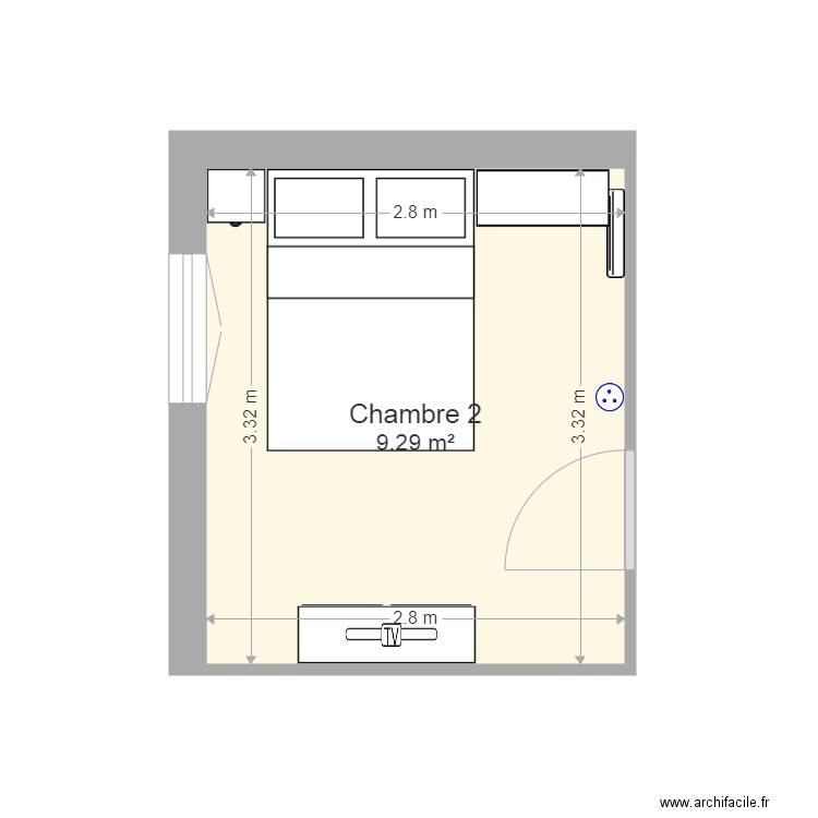 Chambre 2 (1). Plan de 1 pièce et 9 m2