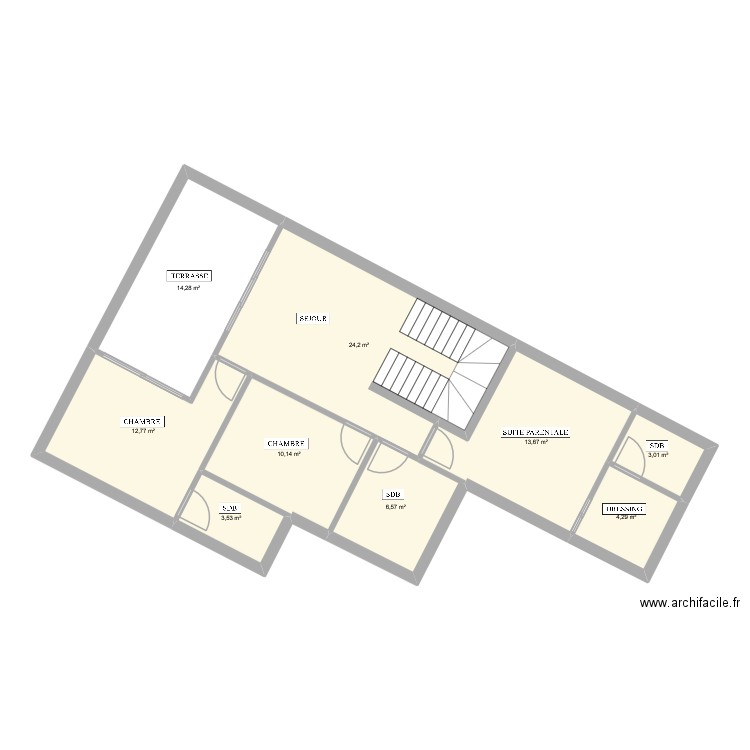 maroc 1er etage. Plan de 9 pièces et 92 m2