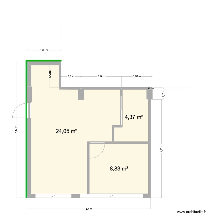 Studio Implantation C. Plan de 3 pièces et 37 m2