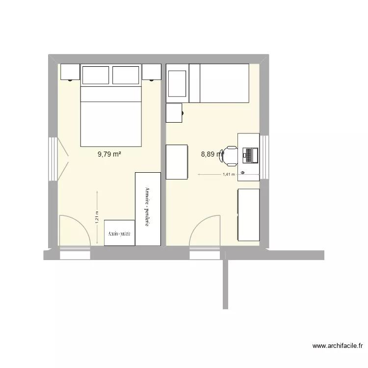 agrandissement. Plan de 2  et 19 m²