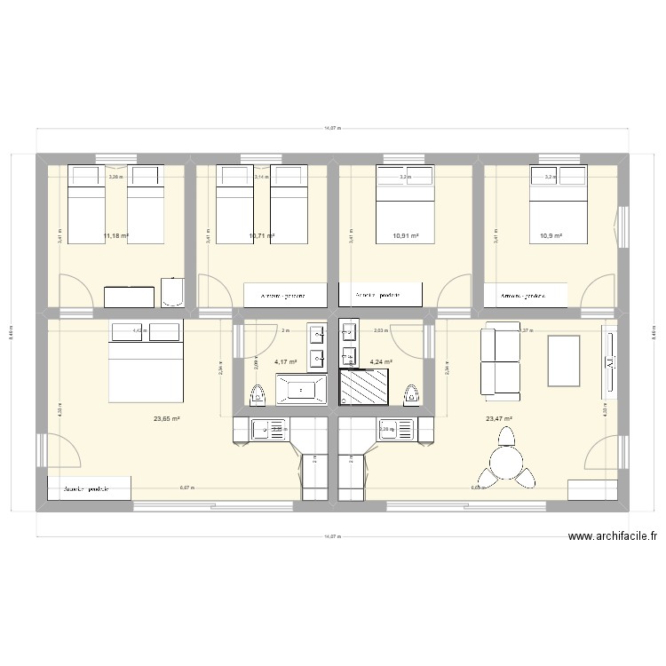 Etage Garage. Plan de 8 pièces et 99 m2