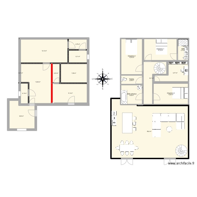 plan Fabrice. Plan de 19 pièces et 183 m2