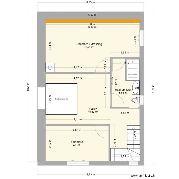 Maison R+1 Jess. Plan de 4 pièces et 52 m2