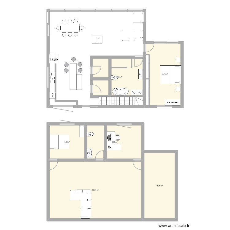 rez de chaussé. Plan de 6 pièces et 132 m2