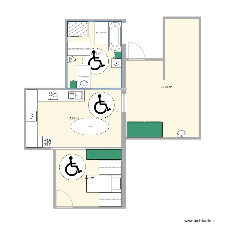 Appartement thérapeutique SWYNGHEDAUW 2. Plan de 4 pièces et 65 m2