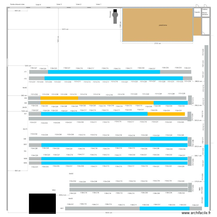 plan max de rack avec numérotaion. Plan de 3 pièces et 24 m2