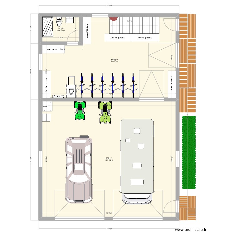 Garage 34 x 50. Plan de 3 pièces et 142 m2