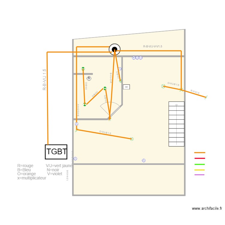 Marie jerome circuit eclairage étage 2. Plan de 3 pièces et 58 m2