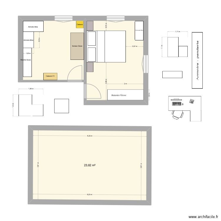 Mézières. Plan de 3 pièces et 48 m2