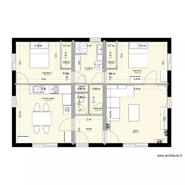 PLAIN PIED 74 M2. Plan de 