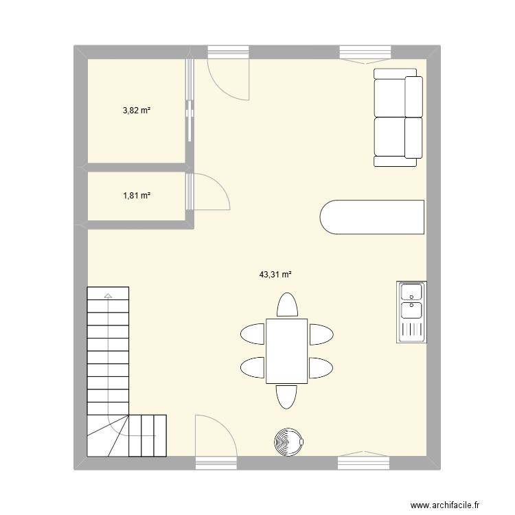 Fouras RDC phase 2. Plan de 3 pièces et 49 m2
