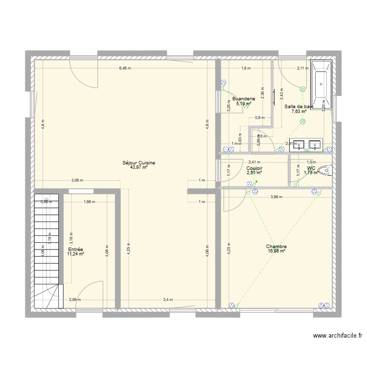 Flo elec. Plan de 7 pièces et 90 m2
