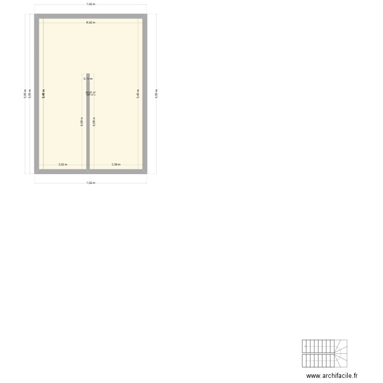 DAR. Plan de 1 pièce et 61 m2
