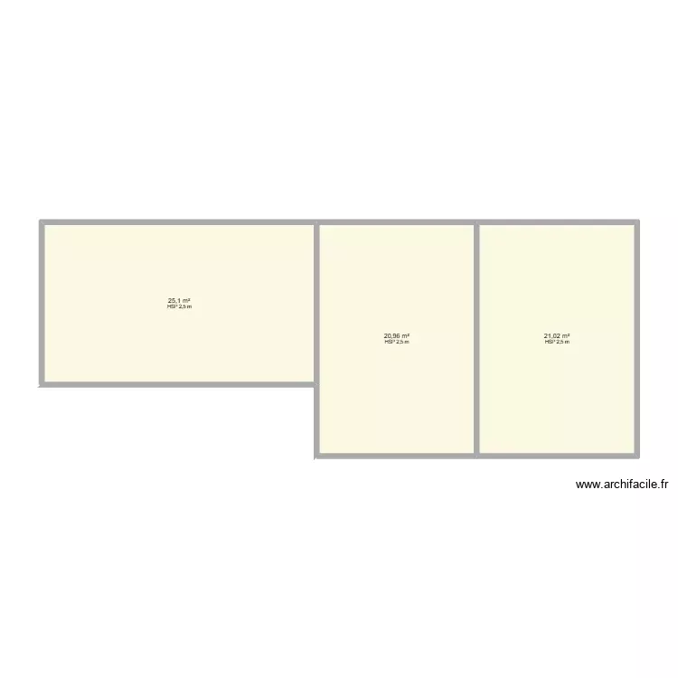Bureau actuel avec bonnes dimensions. Plan de 3 Pièces et 67 m²
