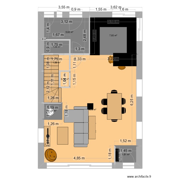 le miloun nu. Plan de 24 pièces et 190 m2
