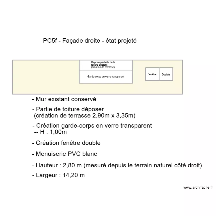 face droit projeté. Plan de 5 et 40 m² face droit projeté. Plan de 5 et 40 m²