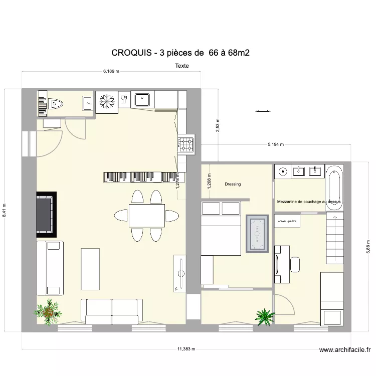 103 FSD MEUBLE. Plan de 6  et 68 m²