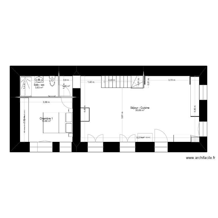 Plan Rdc Thoraval - Projet v3. Plan de 4 pièces et 51 m2