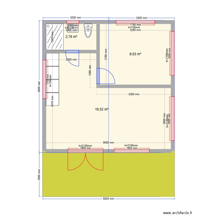 36 стан. Plan de 4 pièces et 42 m2