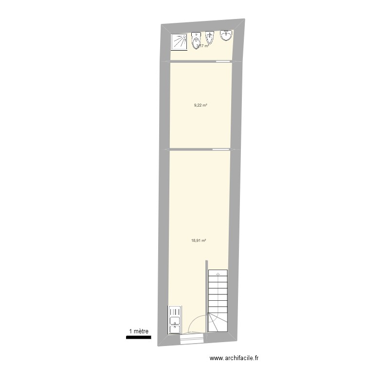 POTIERS 5 BIS R+1. Plan de 3 pièces et 31 m2