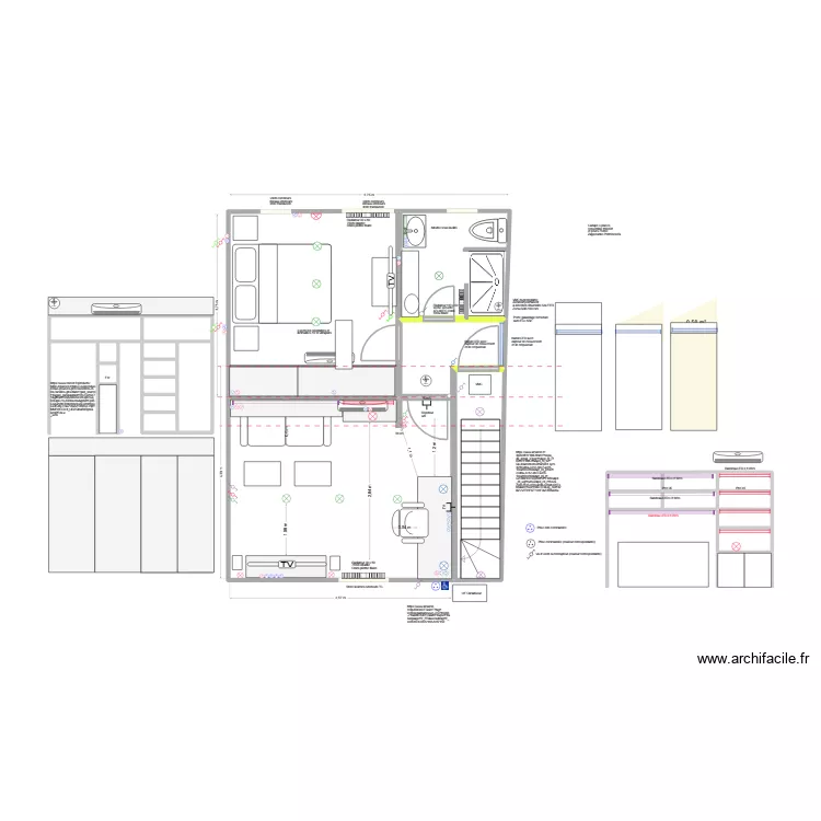 DEF Remise: chambre 2 pers coté quai + bureau/salon coté cour variante 2 + SDB. Plan de 24 Pièces et 50 m² DEF Remise: chambre 2 pers coté quai + bureau/salon coté cour variante 2 + SDB. Plan de 24 Pièces et 50 m²