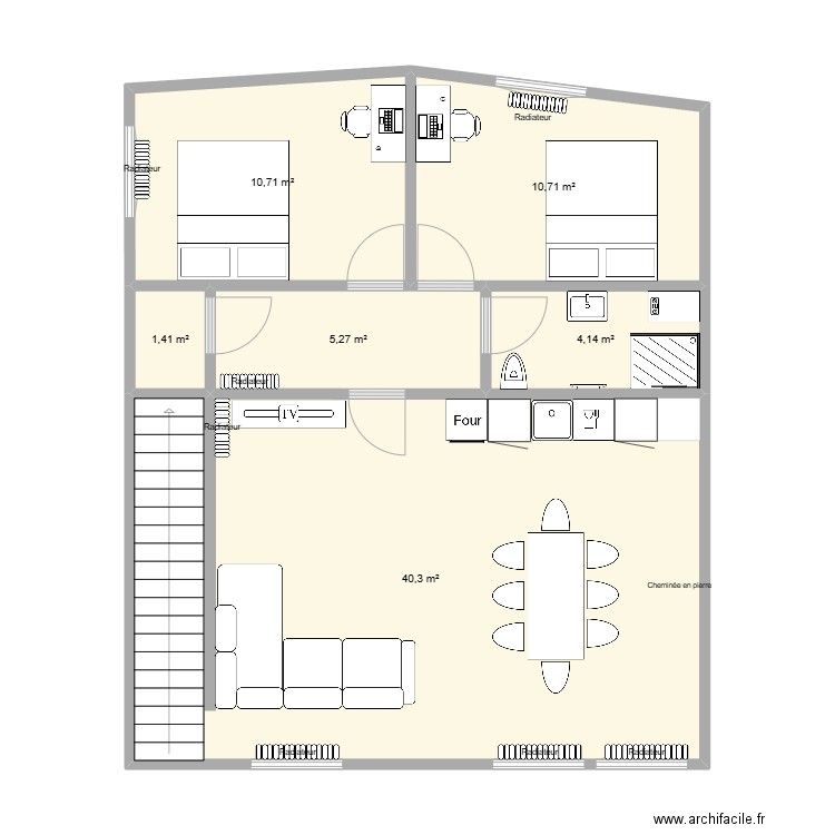 Maison pigeon 3 chambres. Plan de 6 pièces et 73 m2