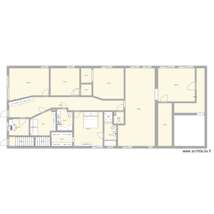 VRAI 5722222. Plan de 21 pièces et 200 m2