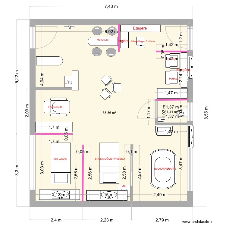 Ahava AUTONOME OPEN 5. Plan de 2 pièces et 55 m2